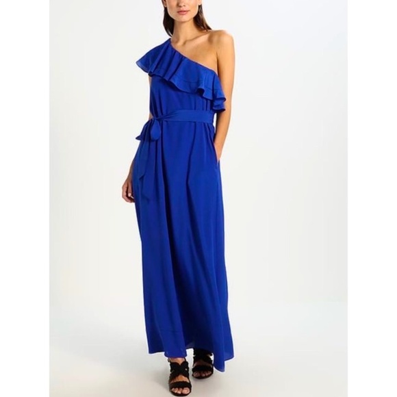 Banana Republic One Shoulder Blue Ruffle Maxi Dress | NWT - Picture 1 of 8